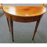 19TH CENTURY MAHOGANY TURNOVER CARD TABLE ON SQUARE TAPERED SUPPORTS