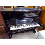 KNAUSS EBONISED UPRIGHT OVERSTRUNG PIANO