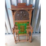 ARTS AND CRAFTS STICK STAND WITH COPPER PANEL BACK OVER TABLE