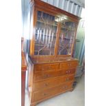 LATE 19TH CENTURY OAK CABINET WITH 2 ASTRAGAL GLASS DOORS OVER 2 SHORT AND 3 LONG DRAWERS