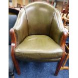 MAHOGANY FRAMED LEATHER TUB CHAIR