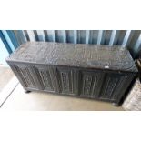 19TH CENTURY OAK COFFER WITH CARVED DECORATION 142 CMS