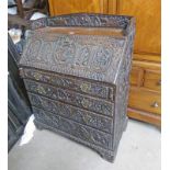 19TH CENTURY CARVED OAK BUREAU WITH 4 LONG DRAWERS ON BRACKET SUPPORTS