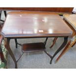 EARLY 20TH CENTURY MAHOGANY TABLE WITH SHAPED SUPPORTS & BOXWOOD INLAY