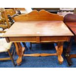 19TH CENTURY MAHOGANY HALL TABLE WITH 2 DRAWERS & SHAPED SUPPORTS