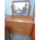 OAK ARTS & CRAFTS DRESSING TABLE WITH SWING MIRROR & 3 DRAWERS CIRCA 1920