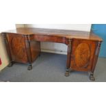 19TH CENTURY MAHOGANY SIDEBOARD WITH DRAWER AND 2 PANEL DOORS ON LIONS PAW FEET - 232CM WIDE