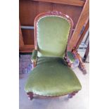LATE 19TH CENTURY MAHOGANY FRAMED ARMCHAIR ON TURNED SUPPORTS