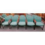 SET OF 10 BEECH WOOD FRAMED ARM CHAIRS