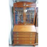 19TH CENTURY MAHOGANY BUREAU BOOKCASE THE DECORATIVE INLAID BOOKCASE TOP WITH 2 ASTRAGAL GLASS