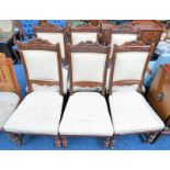 SET OF 6 WALNUT HAND CHAIRS CIRCA 1890 WITH CARVED DECORATION