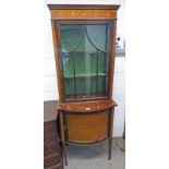 LATE 19TH CENTURY INLAID MAHOGANY DISPLAY CASE WITH ASTRAGAL GLAZED DOOR OVER BOW FRONT PANEL DOOR