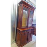 19TH CENTURY MAHOGANY BOOKCASE WITH 2 GLAZED PANEL DOORS OVER 2 DRAWERS OVER 2 PANEL DOORS ON