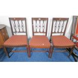 3 LATE 19TH CENTURY MAHOGANY CHAIRS WITH SHAPED BACKS & SQUARE TAPERED SUPPORTS