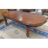 MAHOGANY WIND-OUT DINING TABLE WITH 2 LEAVES AND REEDED SUPPORTS 185CM LONG