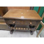 OAK CABINET WITH SINGLE DRAWER & CARVED DECORATION
