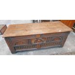 OAK COFFER CHEST WITH CARVED DECORATION LENGTH 147CM