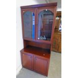 MAHOGANY CABINET WITH 2 GLASS PANEL DOORS OVER 2 PANEL DOORS