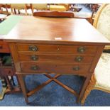 19TH CENTURY MAHOGANY CABINET WITH 3 DRAWERS ON TAPERED SUPPORTS