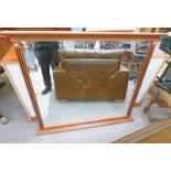 YEW WOOD FRAMED MIRROR WITH BEVELLED EDGE - OVERALL SIZE 108 X 128