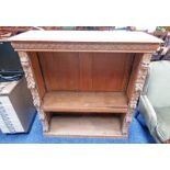 LATE 19TH CENTURY OAK BOOKCASE WITH CARVED DECORATION & SHELVED INTERIOR
