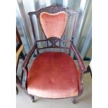 LATE 19TH CENTURY MAHOGANY OPEN ARMCHAIR ON SQUARE SUPPORTS