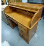 20TH CENTURY PINE ROLL TOP DESK WITH 7 DRAWERS