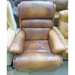 BROWN LEATHER RECLINING ARMCHAIR