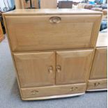 ERCOL SIDE CABINET WITH FALL FRONT OVER 2 DOORS AND 1 LONG DRAWER 110CM TALL