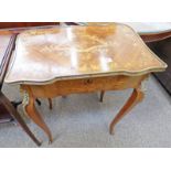 19TH CENTURY KINGWOOD TABLE WITH DECORATIVE INLAY & ORMOLU MOUNTS & SINGLE DRAWERS ON SHAPED