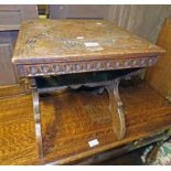 EARLY 20TH CENTURY CARVED OAK WINE TABLE ON SHAPED SUPPORTS - 41 CM TALL Condition