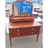 LATE 19TH CENTURY INLAID MAHOGANY DRESSING TABLE WITH 2 SHORT OVER 1 LONG DRAWER