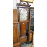 19TH CENTURY MAHOGANY LONG CASE CLOCK WITH PAINTED DIAL SIGNED ROBERTSON