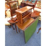 BRASS INLAID MAGAZINE RACK, OAK PEMBROKE TABLE,