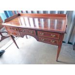 LATE 19TH CENTURY MAHOGANY SIDE TABLE WITH 5 DRAWERS AND GALLERY BACK