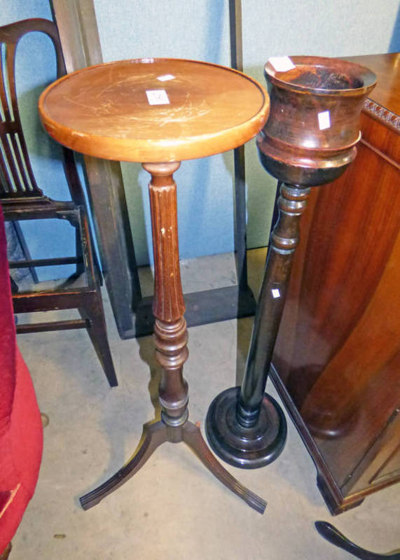 MAHOGANY TORCHERE & HARDWOOD POT STAND