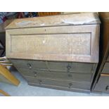 19TH CENTURY OAK BUREAU WITH FALL FRONT OVER 2 SHORT & 2 LONG DRAWERS - 101 CM TALL