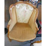 EARLY 20TH CENTURY BEECH FRAMED CHAIR WITH SHAPED SUPPORTS