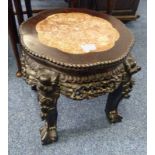 ORIENTAL CARVED HARDWOOD CIRCULAR TABLE WITH MARBLE INSET TOP - 39 CM TALL Condition