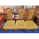 SET OF 4 EARLY 20TH CENTURY OAK HAND CHAIRS WITH CARVED DECORATION ON TURNED SUPPORTS