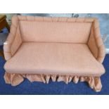 MAHOGANY FRAMED SETTEE WITH PINK COVERING