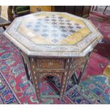 EASTERN CHESS TABLE WITH DECORATIVE INLAY AND FOLDING BASE