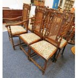 SET OF 6 19TH CENTURY CARVED OAK DINING CHAIRS WITH BERGERE PANEL BACKS,