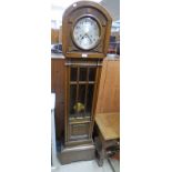 20TH CENTURY OAK LONGCASE CLOCK WITH GLAZED PANEL DOOR & SILVERED DIAL SIGNED JAMES CARR,