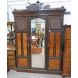 LATE 19TH CENTURY WALNUT TRIPLE MIRROR DOOR WARDROBE - 236CM TALL