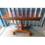 19TH CENTURY ROSEWOOD TURNOVER TEA TABLE ON CENTRE COLUMN