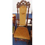 19TH CENTURY OAK HIGH BACKED HALL CHAIR WITH TURNED SUPPORTS