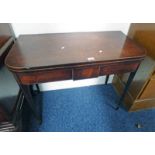 19TH CENTURY MAHOGANY TURNOVER TEA TABLE ON SQUARE TAPERED SUPPORTS