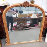 PINE FRAMED OVERMANTLE MIRROR - OVERALL HEIGHT 143CM