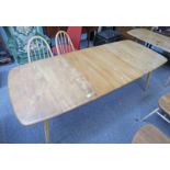 ERCOL GRAND WINDSOR EXTENDING DINING TABLE WITH EXTRA LEAVES ON SQUARE SUPPORTS 223CM LONG EXTENDED